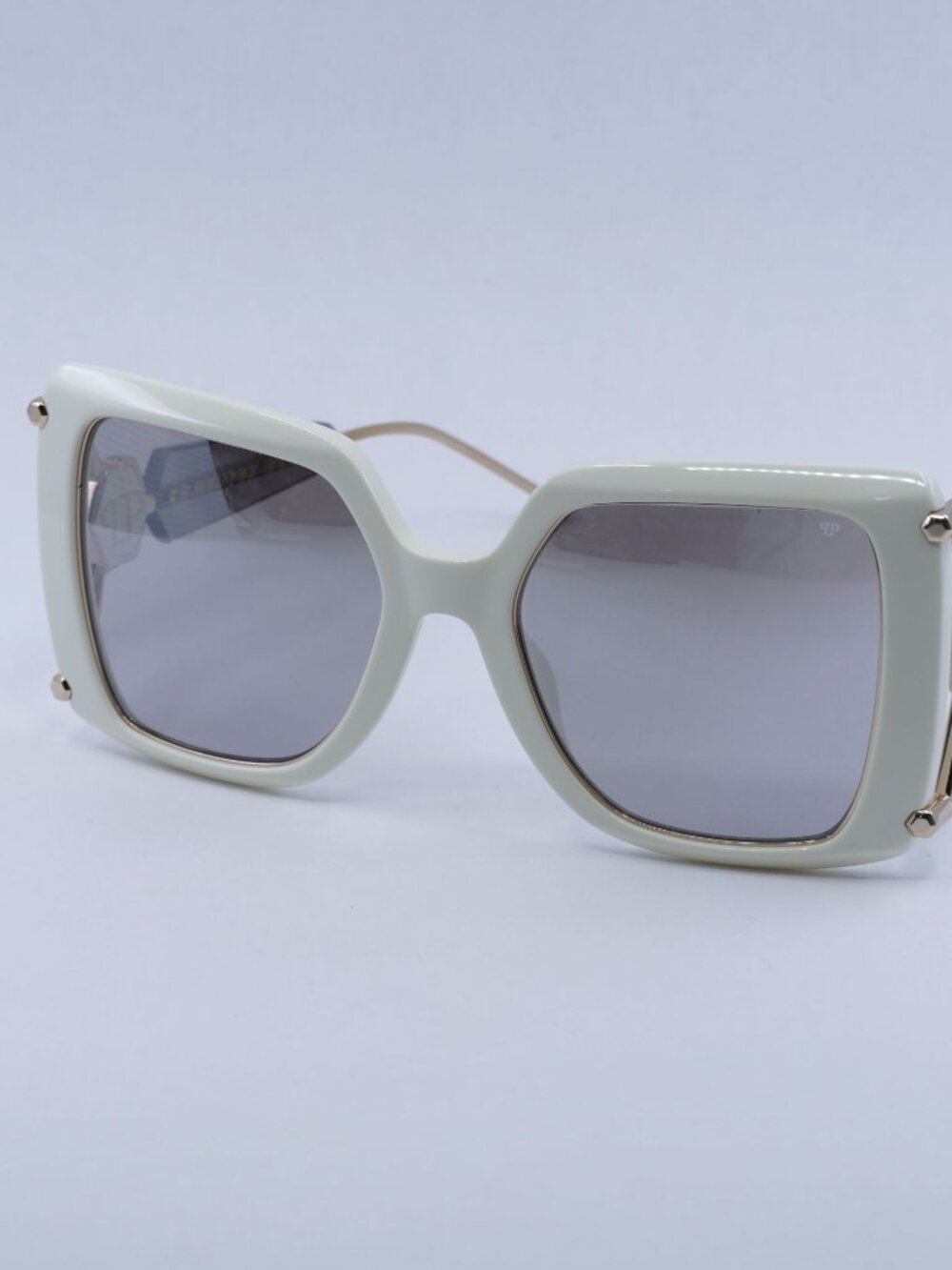 Philipp Plein SPP121S 3GFX Sunglasses Ivory Square Frame, Grey Lenses